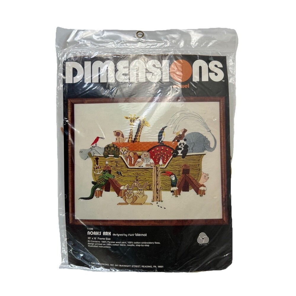 1980 Dimensions Crewel Embroidery Kit 1199 Noah's Ark By Russ Biernat 20x16 VTG
